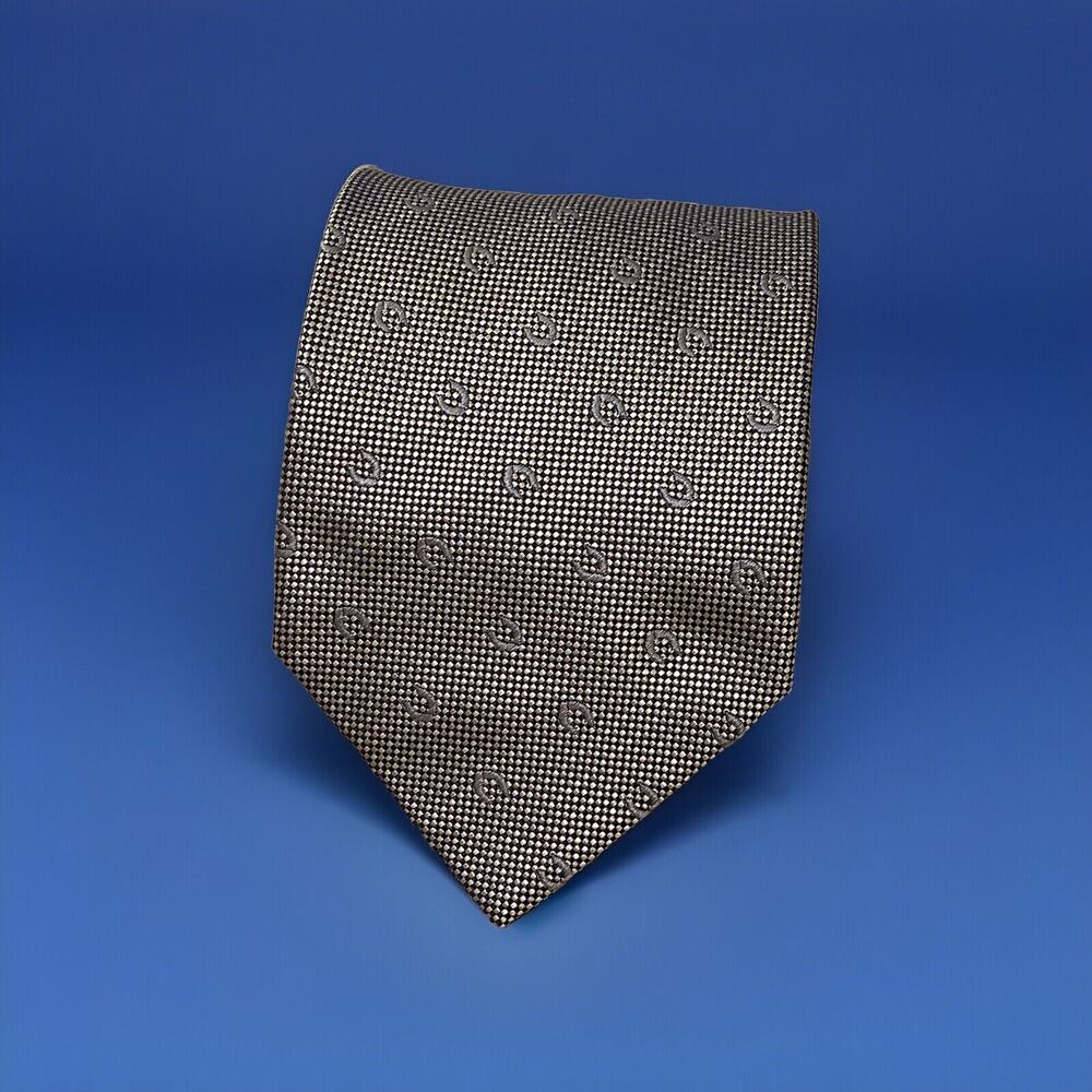 LONGCHAMP Paris Gray Silver 100% Silk Vtg Made In Italy Mens Tie HORSESHOE Rare